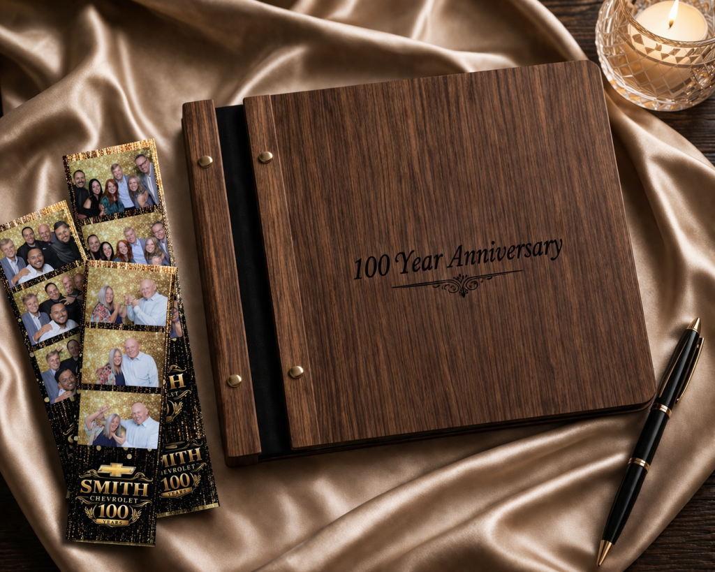 Wedding photo guest book with photo booth pictures custom engraved in Turlock CA for receptions and events